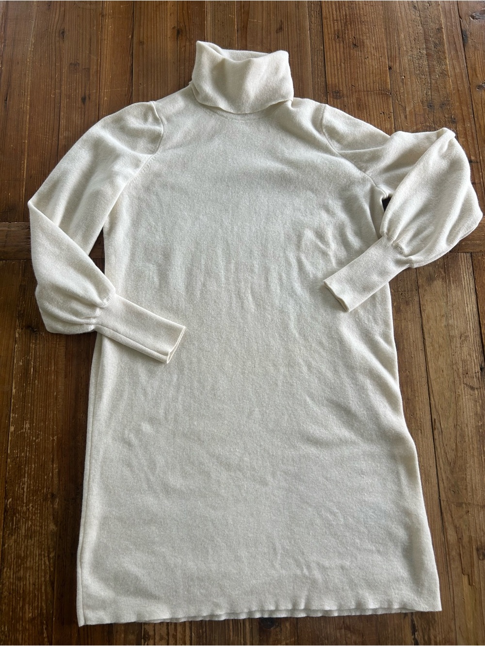 Wilfred Cream Turtleneck Mini Dress with Puff Sleeves
